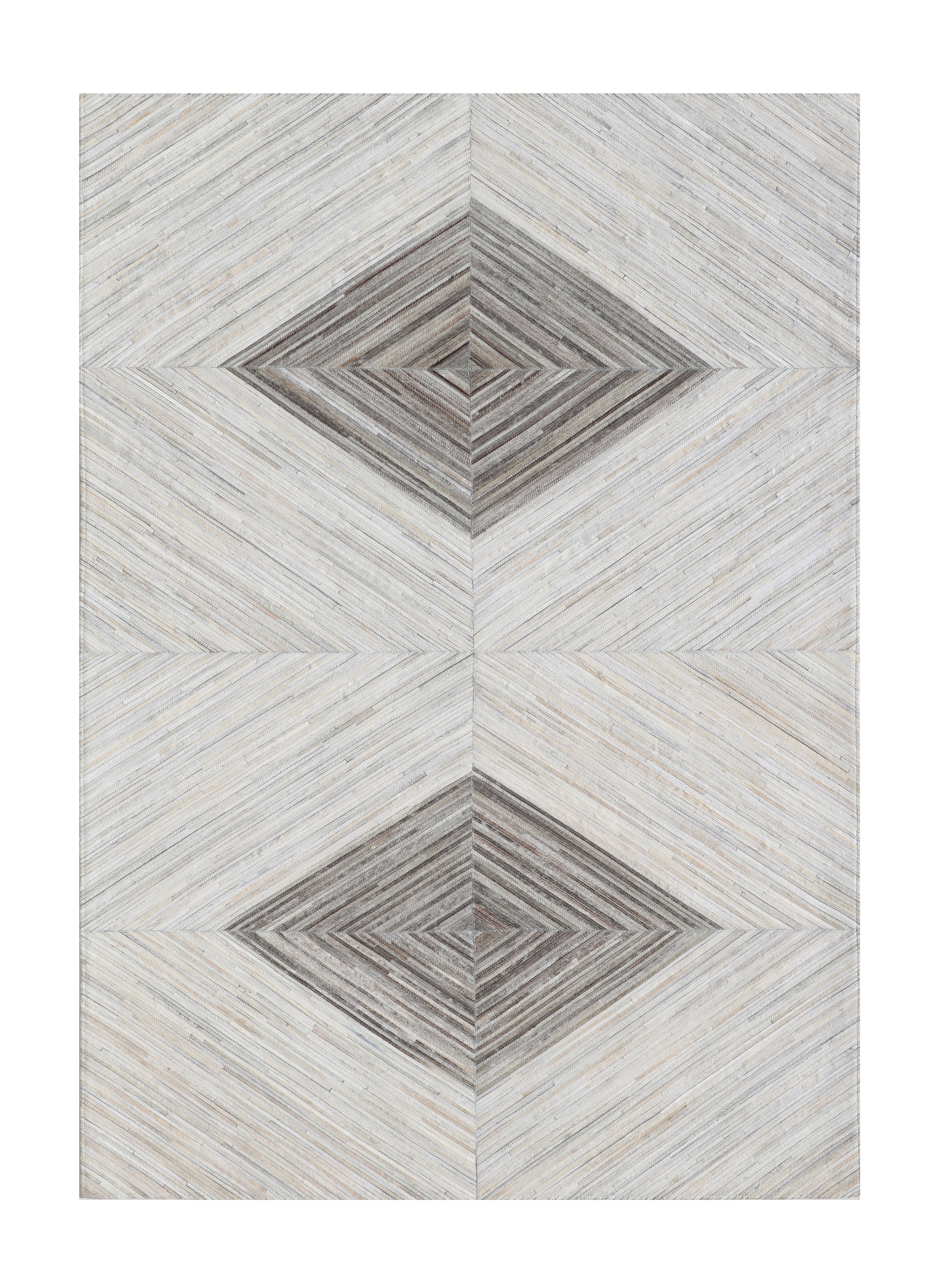 Geometric Diamond Cowhide Patchwork Rug – Ivory, Charcoal Grey, White & Brown Accents - Patchwork PCH221