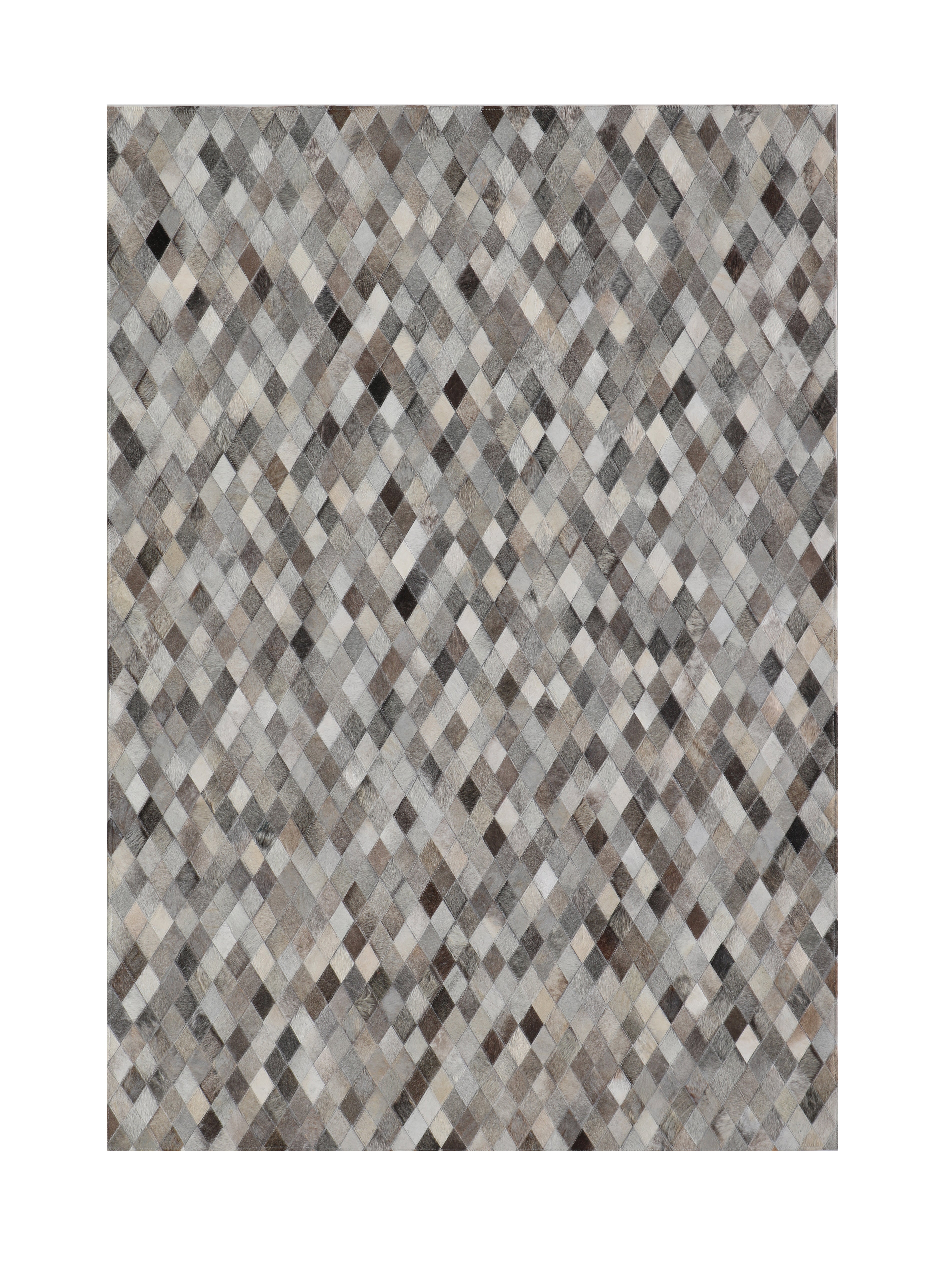 Geometric Cowhide Patchwork Rug – Brown & Cream Diamond Pattern - Patchwork PCH224