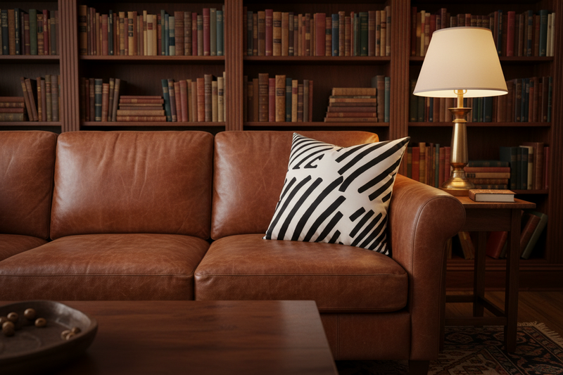 White Throw Pillow with Bold Black Velvet Geometric Design - VIVA019.