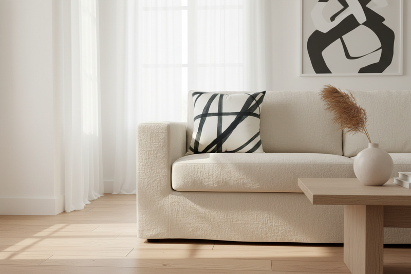 White Throw Pillow with Subtle Charcoal Abstract Pattern - VIVA011.