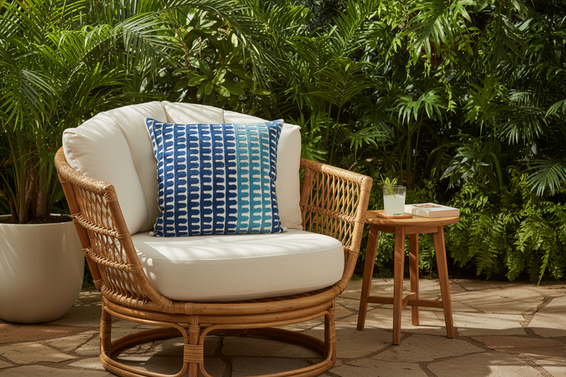 Sandy Beige Pillow with Ocean-Inspired Blue & Turquoise Embroidery - VIVA016.