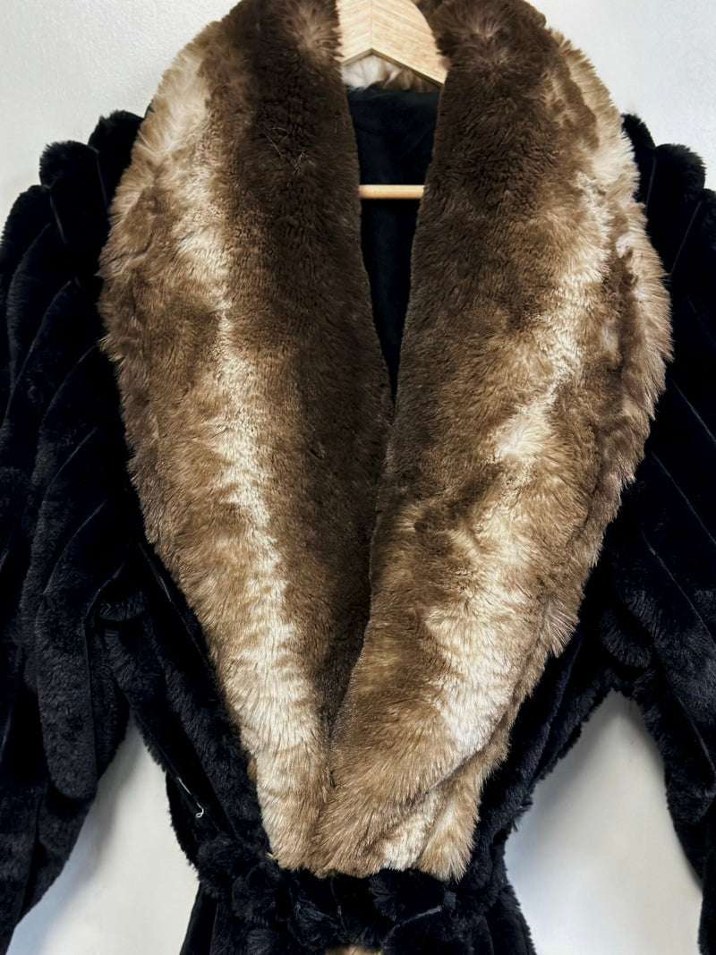 Faux Fur Long Sleeve Robe / Coat Black
