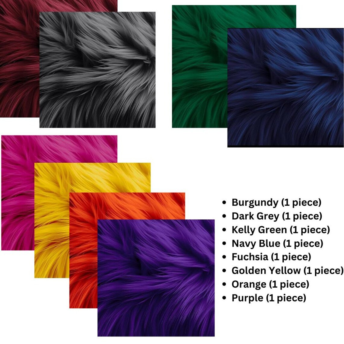 Faux Fur craft patches 10X10 Inch Shaggy DIY Patches 8 Pack