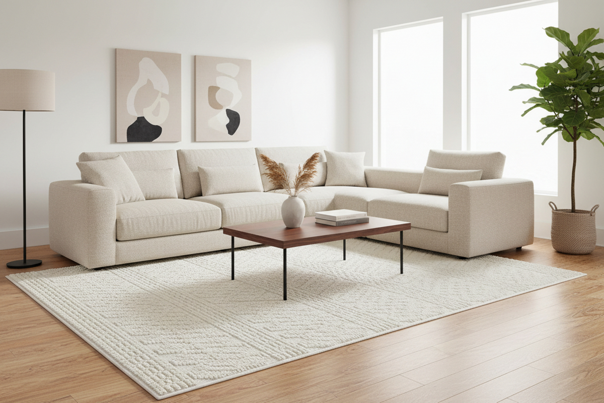 Soft White/ Cream Rug with Bohemian Motif and High-Low Texture - TIA 101.