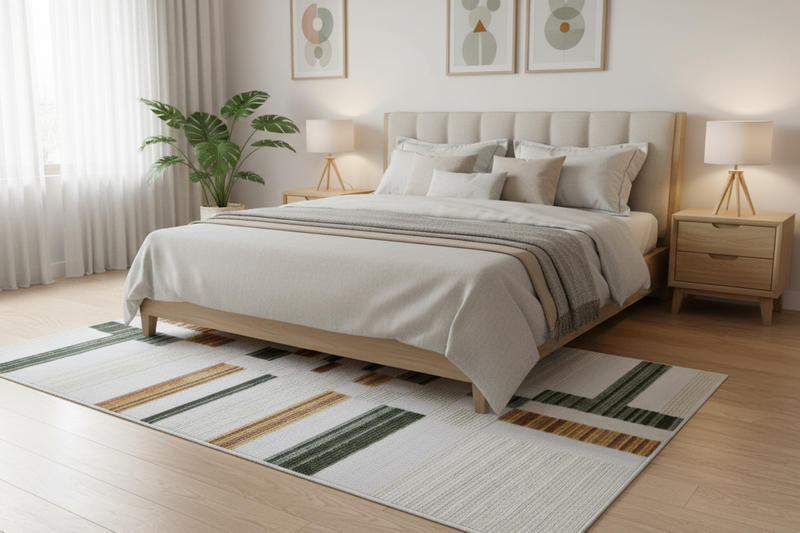 Cream Boho Area Rug – High-Low Texture with Earthy Hues of Mustard, Green & Beige - TIA 103.