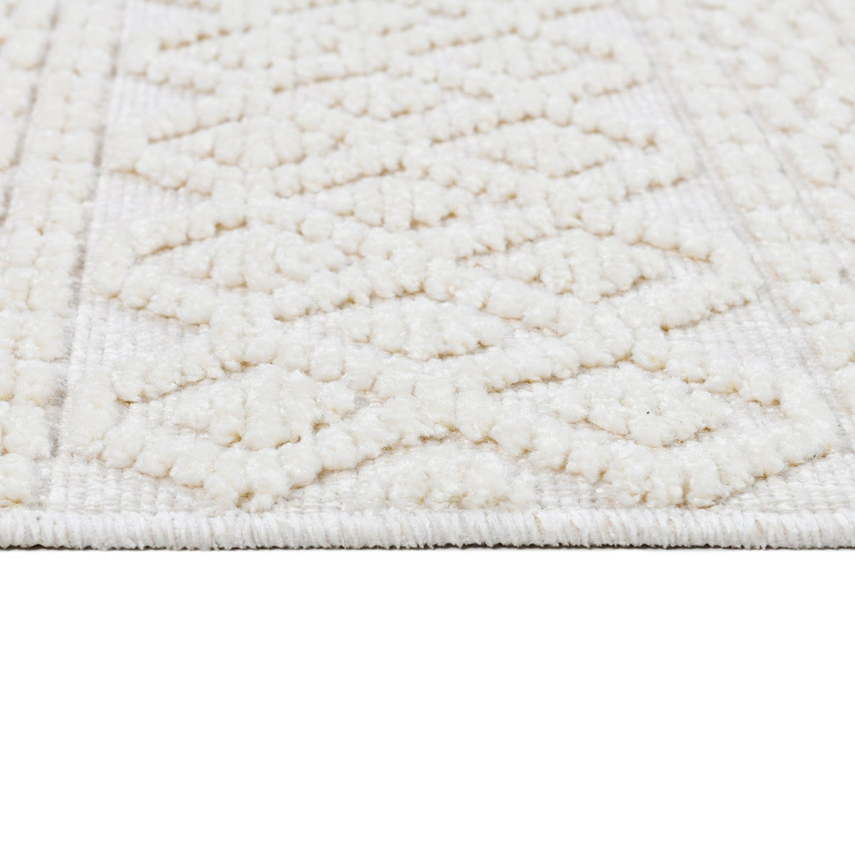 Soft White/ Cream Rug with Bohemian Motif and High-Low Texture - TIA 101.