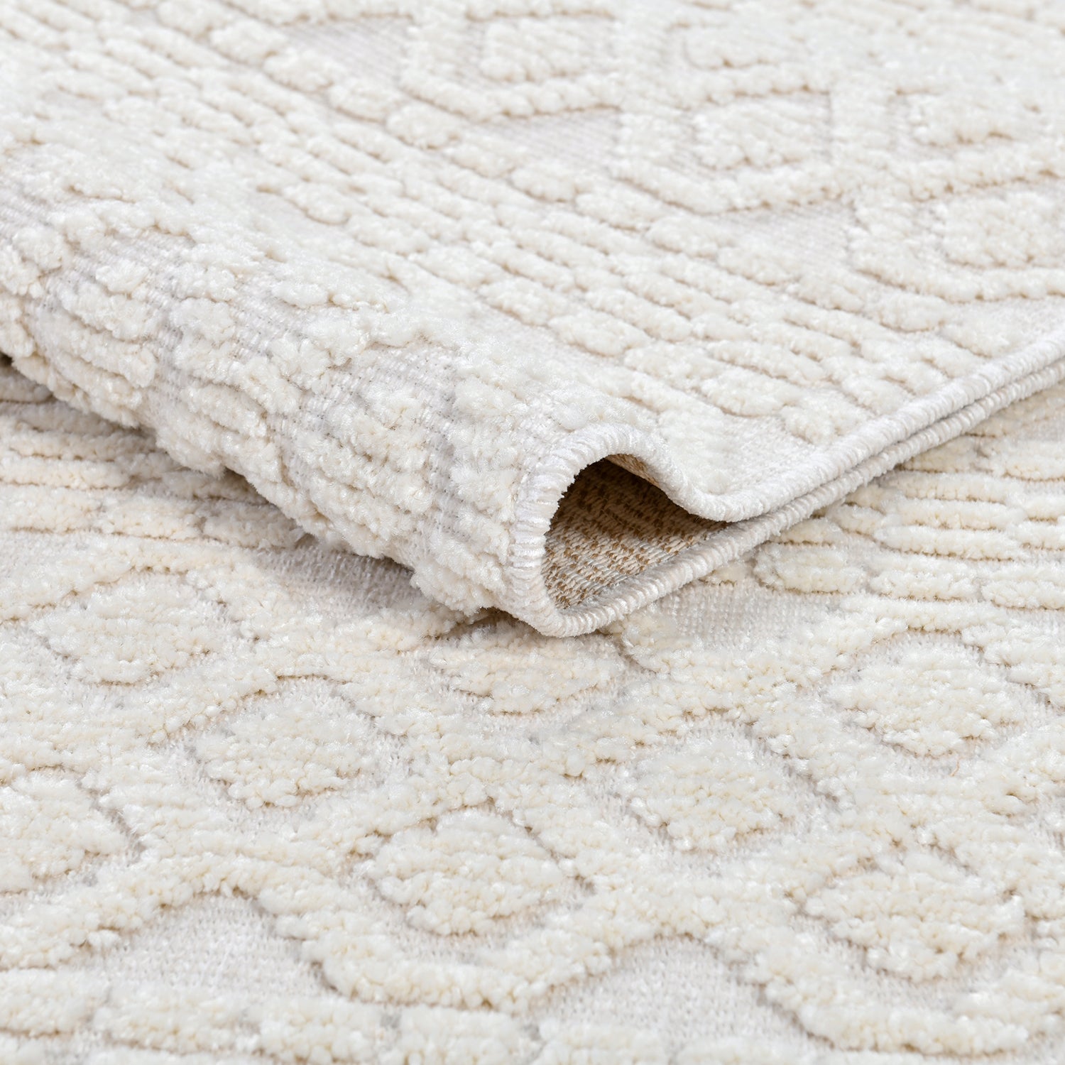 Soft White/ Cream Rug with Bohemian Motif and High-Low Texture - TIA 101.