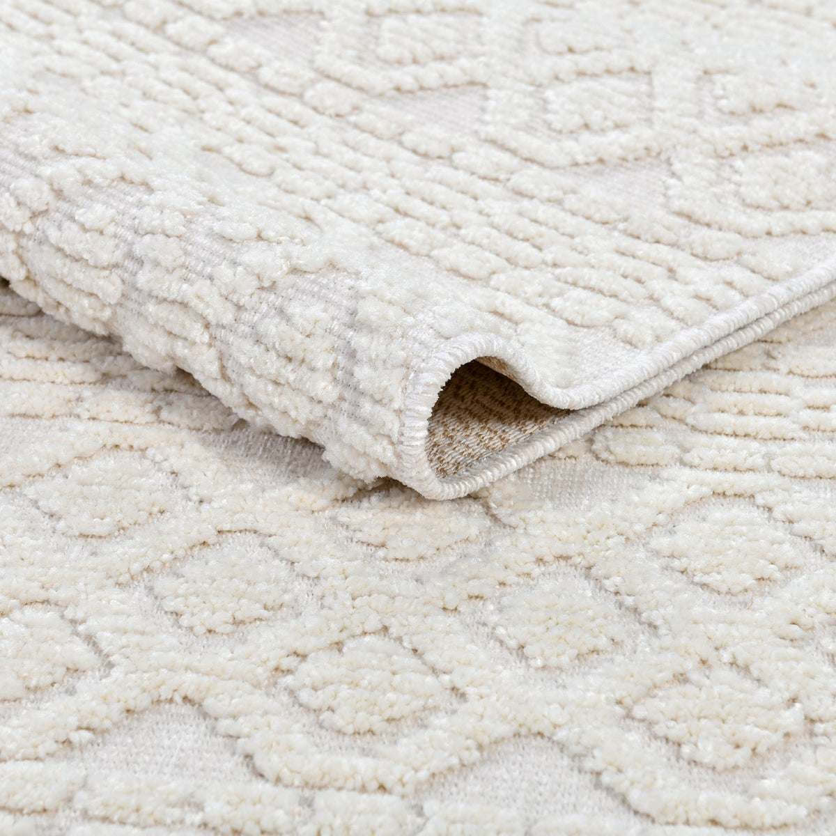 Soft White/ Cream Rug with Bohemian Motif and High-Low Texture - TIA 101.
