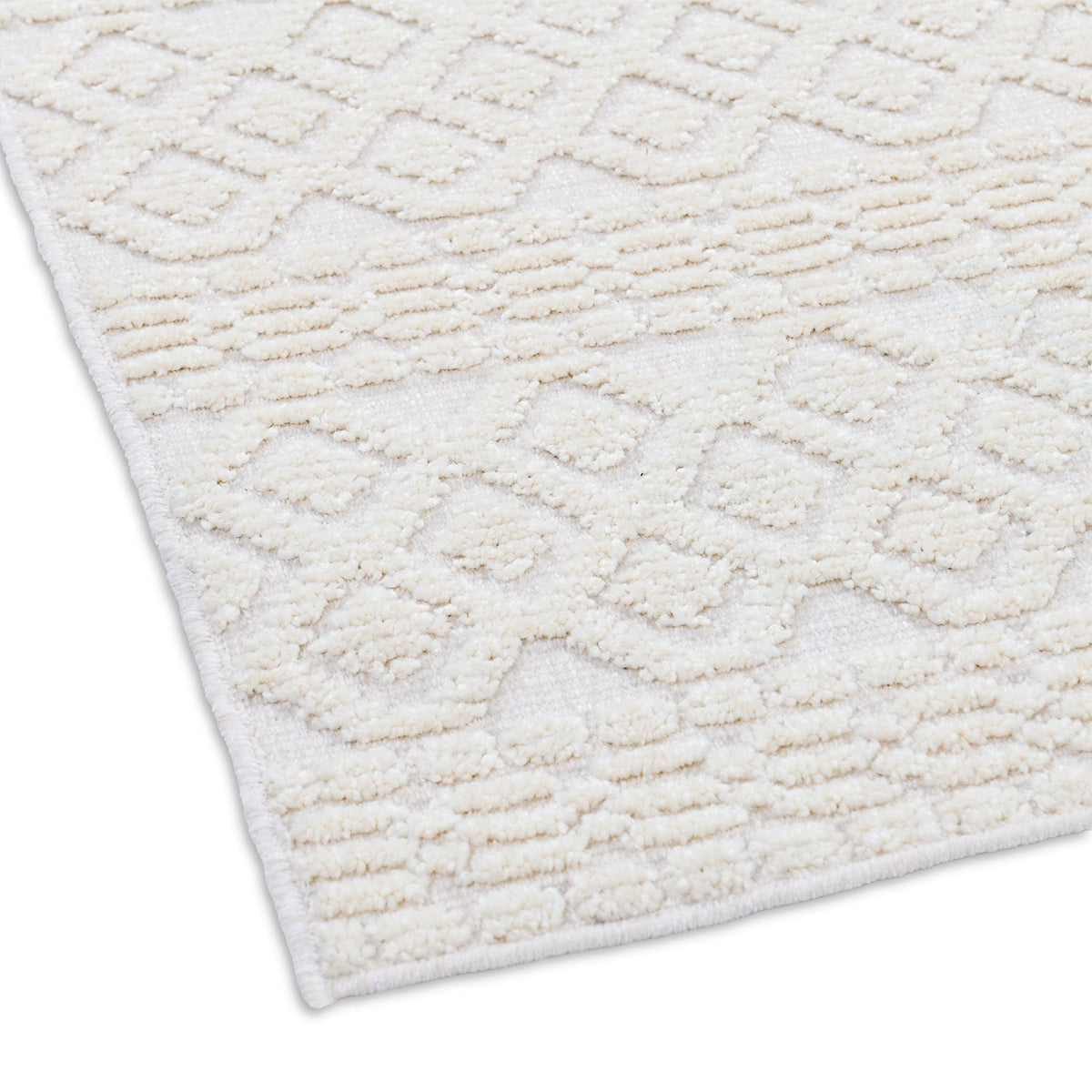 Soft White/ Cream Rug with Bohemian Motif and High-Low Texture - TIA 101.
