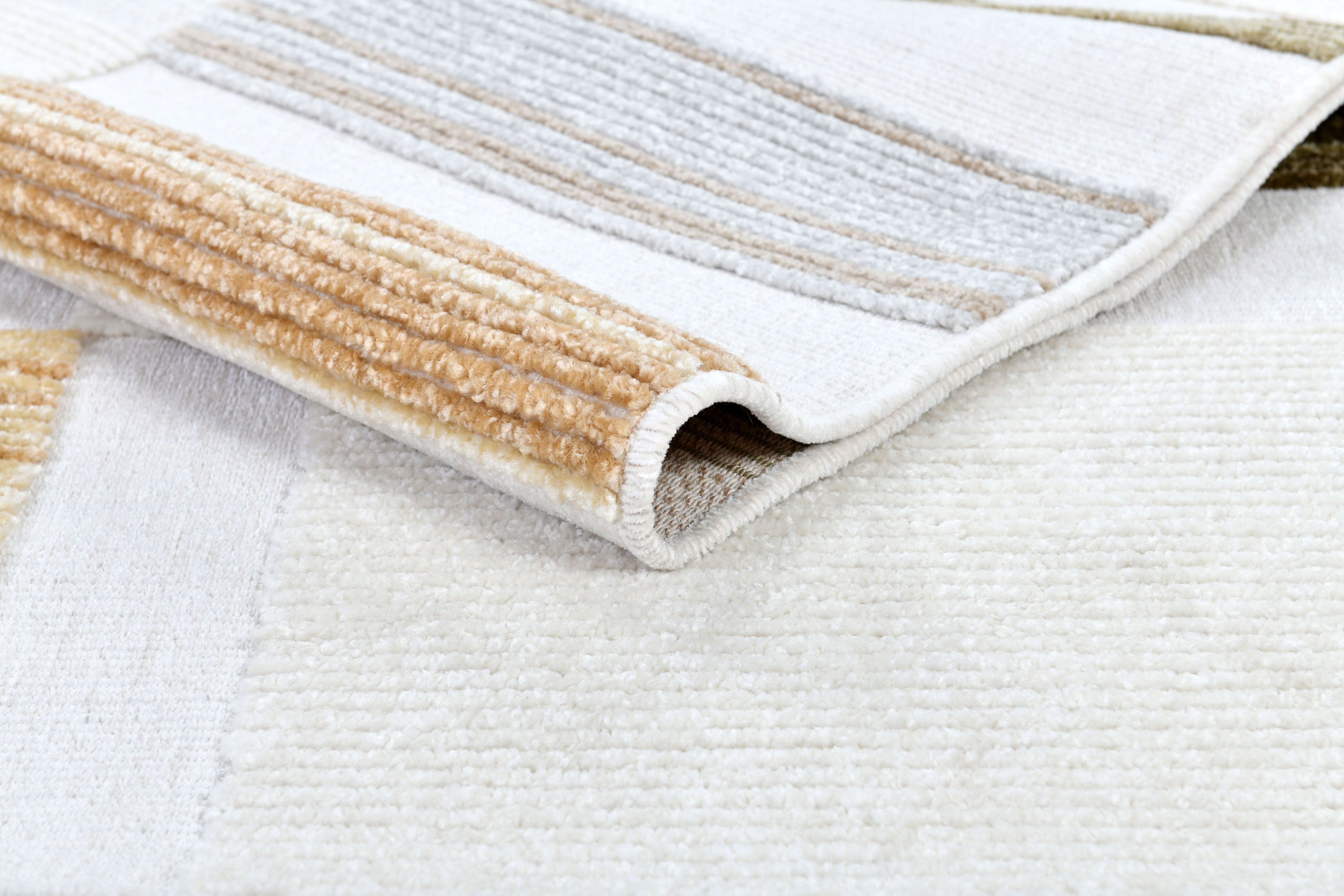 Cream Boho Area Rug – High-Low Texture with Earthy Hues of Mustard, Green & Beige - TIA 103.