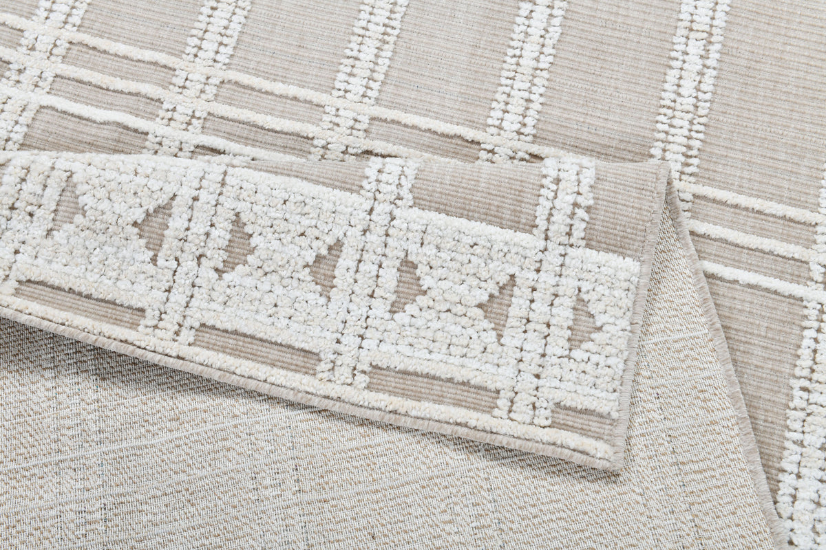 Cream/Beige Rug with Bohemian Motif and High-Low Soft-Touch Texture - TIA 104.