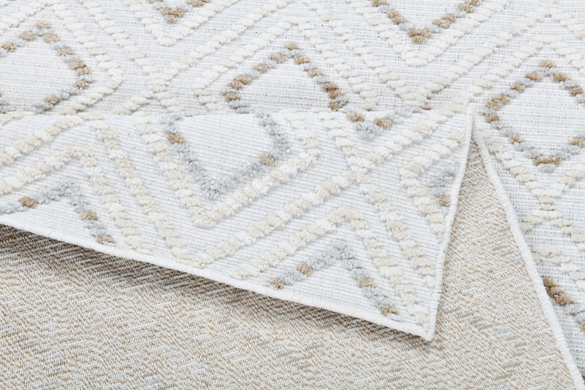 Soft Cream Rug with Brown and Beige Bohemian Motif and High-Low Texture - TIA 106.