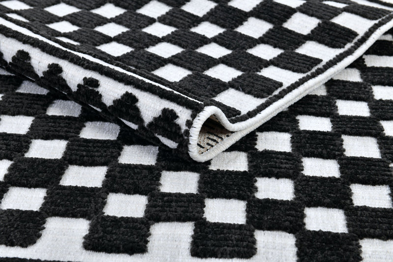 Bohemian Cream Rug – Black Geometric Pattern with Raised High-Low Detail - TIA 108.