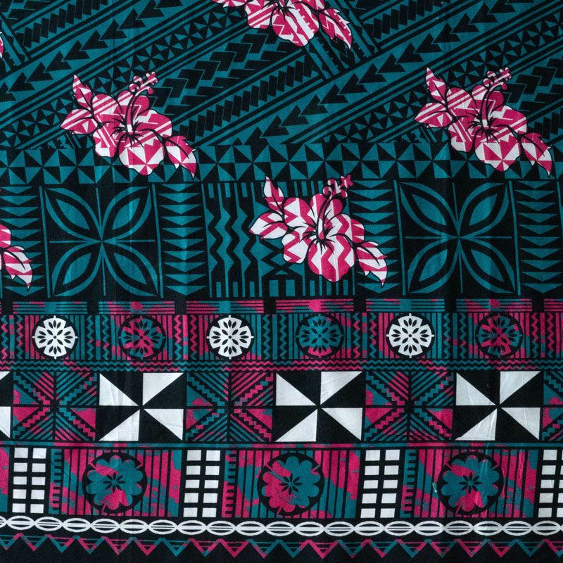 Traditional Polynesian Geometric Flower Design Fabric | Cotton