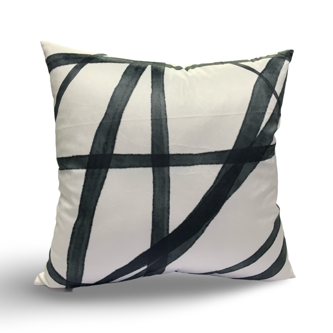 White Throw Pillow with Subtle Charcoal Abstract Pattern - VIVA011.