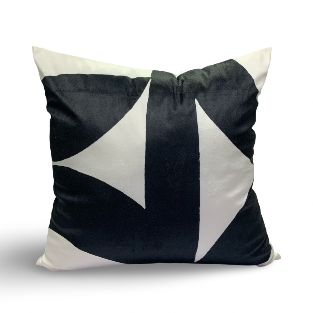 White Velvet Throw Pillow with Thick Black Abstract Design - VIVA017.