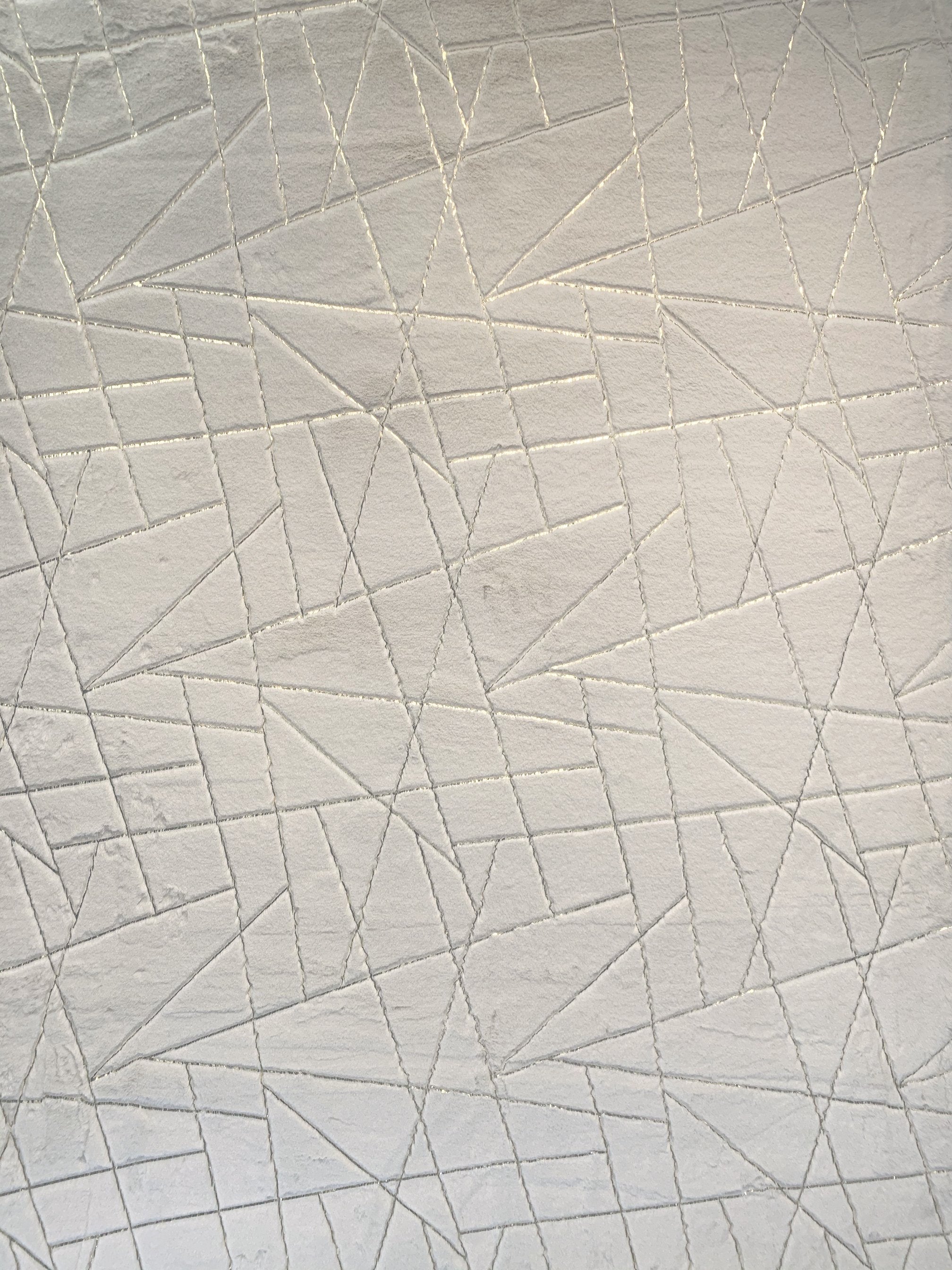 White with Golden Metallic Lines Faux Rabbit Touch Rugs/Carpet