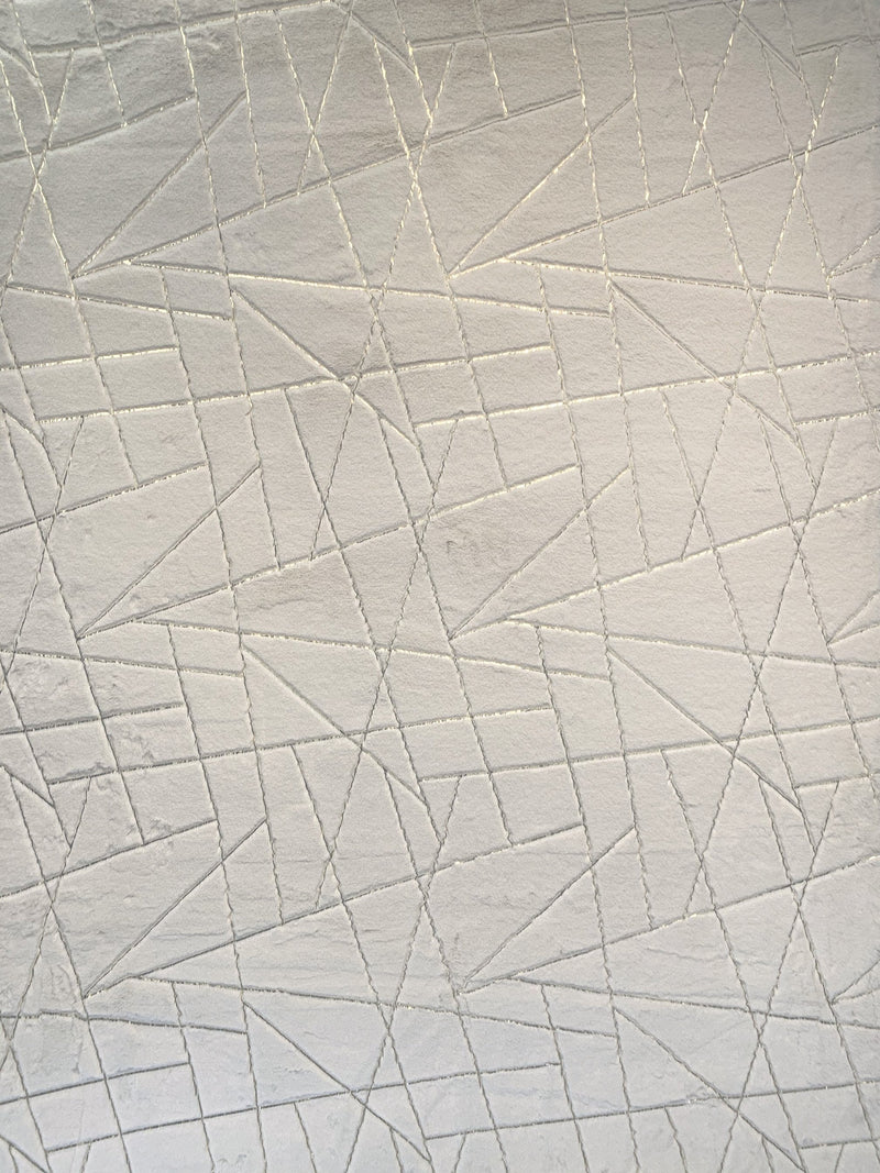 White with Golden Metallic Lines Faux Rabbit Touch Rugs/Carpet