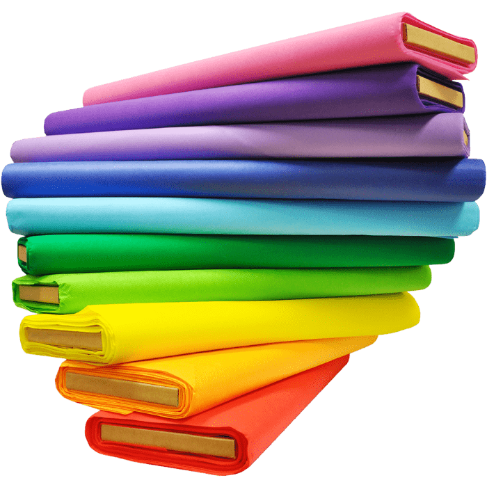 Bolts of solid poly cotton fabric in a full range of colours
