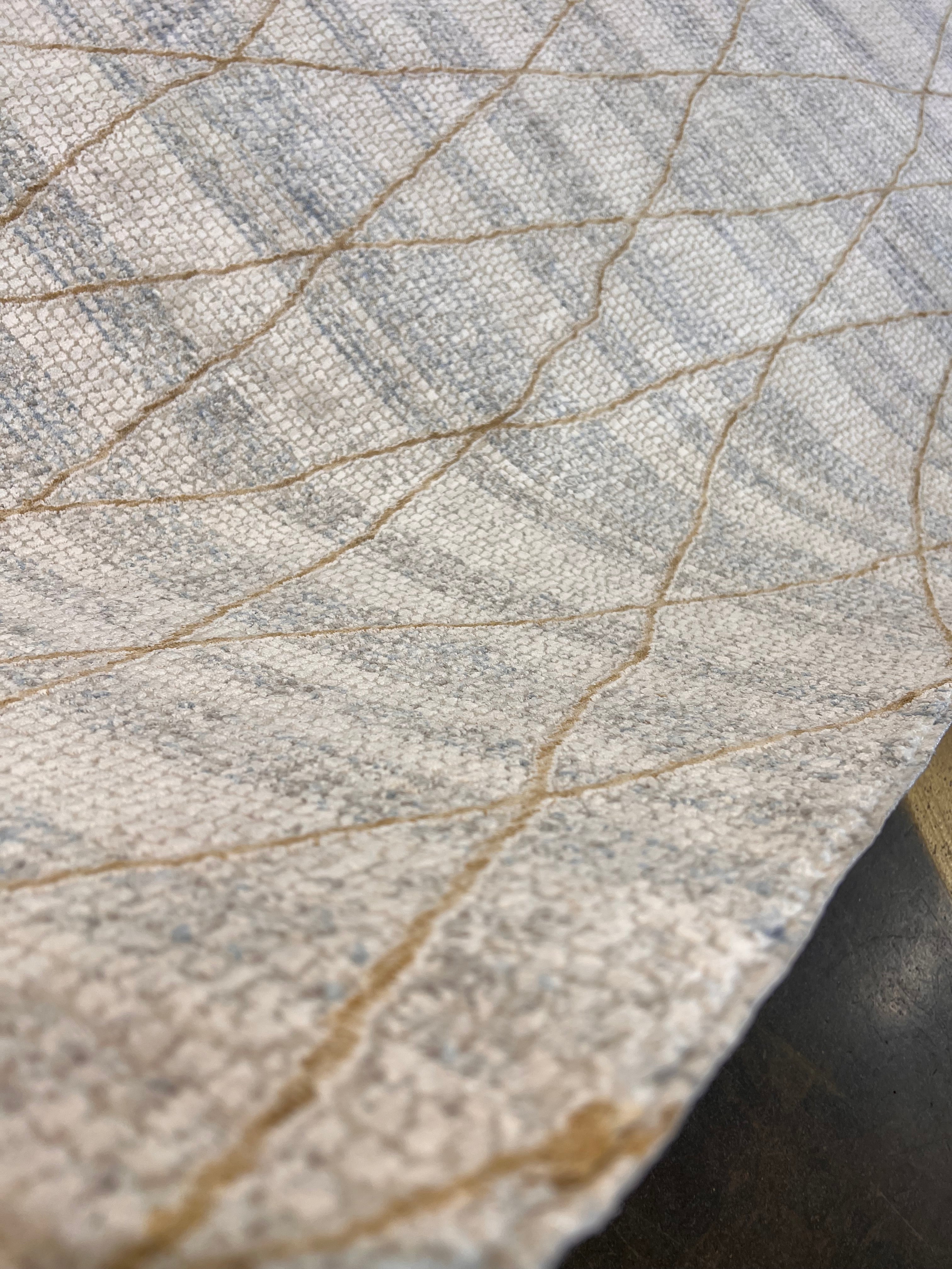 Cream High-Low Texture Rug with Blue, Gray & Gold-Brown Argyle Design - KAI 305