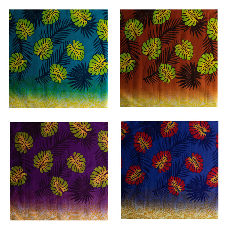 Monstera Palm Leaves Traditional Tattoo Border Fabric | Light Barkcloth