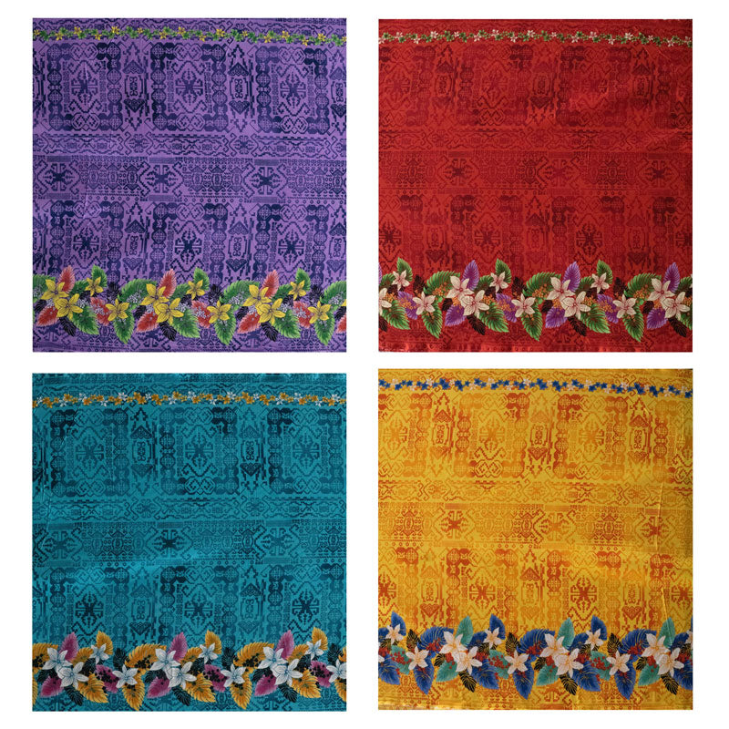 Tropical Flowers and Leaves Double Border Peachskin Fabric | Islands Fabric