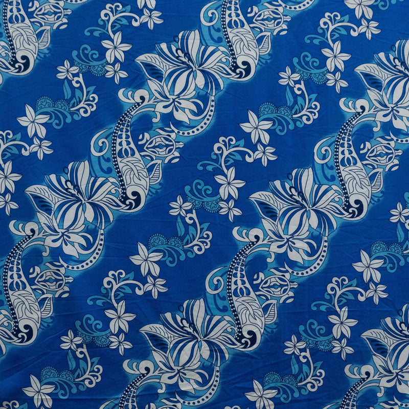 Diagonal Hibiscus Plumeria Sea Turtle Swirl Design Peachskin Fabric| Islands Fabric