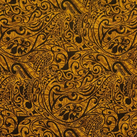Polynesian Tribal Stems & Leaves All Over design Fabric | Cotton Light Barkcloth