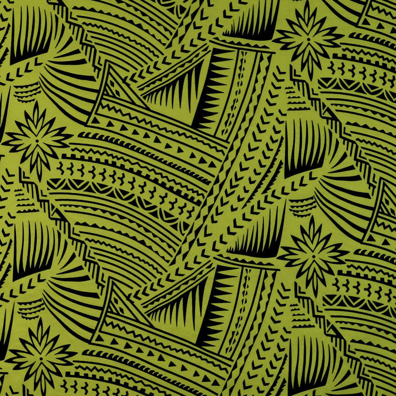 Traditional Polynesian Tattoo w/ Flower Flocking Fabric| Islands Fabric