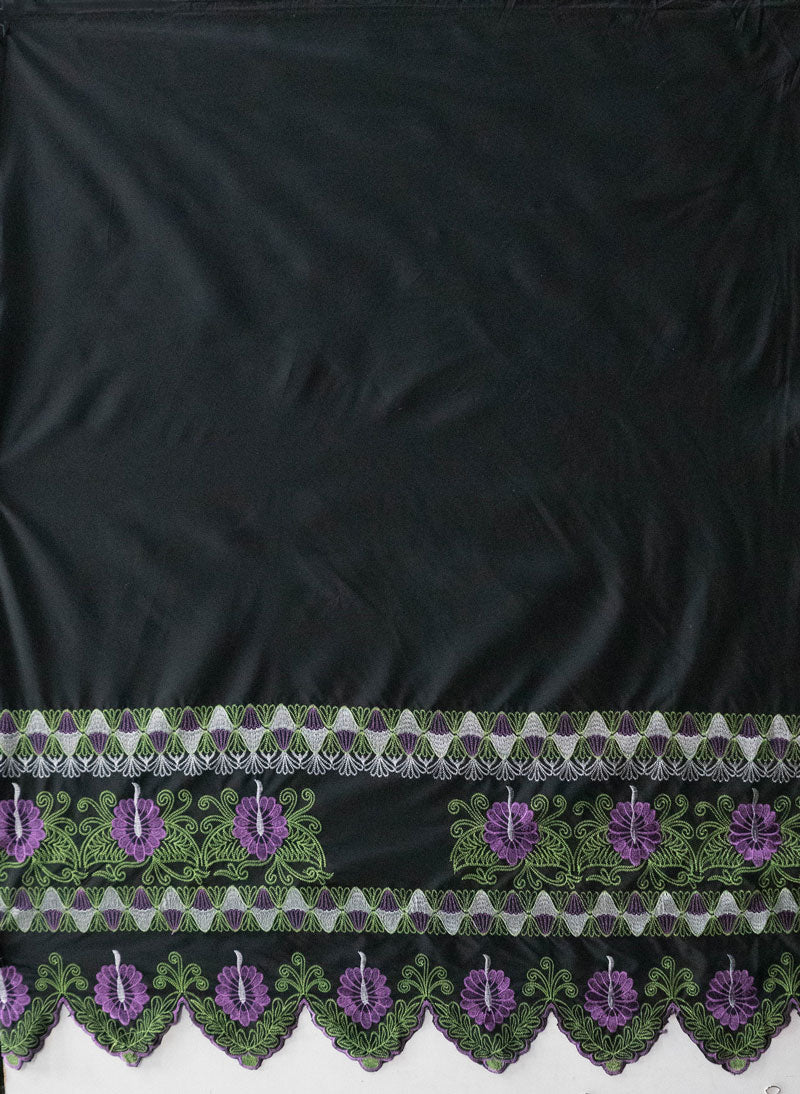Double Anthurium Embroidered Border Polyester Fabric| Islands Fabric