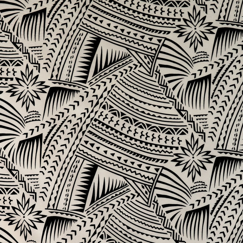 Traditional Polynesian Tattoo w/ Flower Flocking Fabric| Islands Fabric
