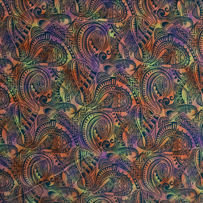 Traditional Polynesian Tattoo Design Watercolor Fabric | Polyester