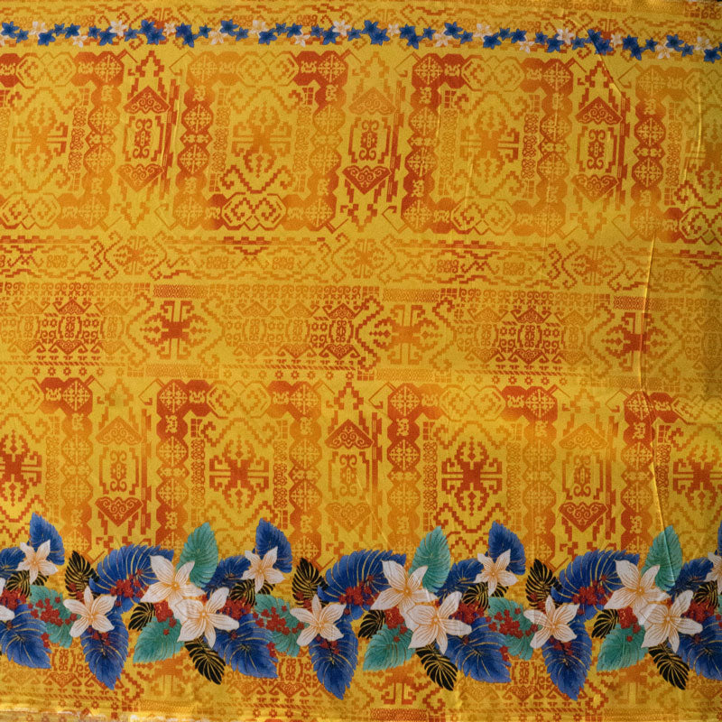 Tropical Flowers and Leaves Double Border Peachskin Fabric | Islands Fabric