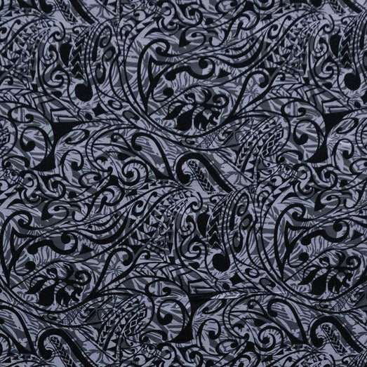 Polynesian Tribal Stems & Leaves All Over design Fabric | Cotton Light Barkcloth