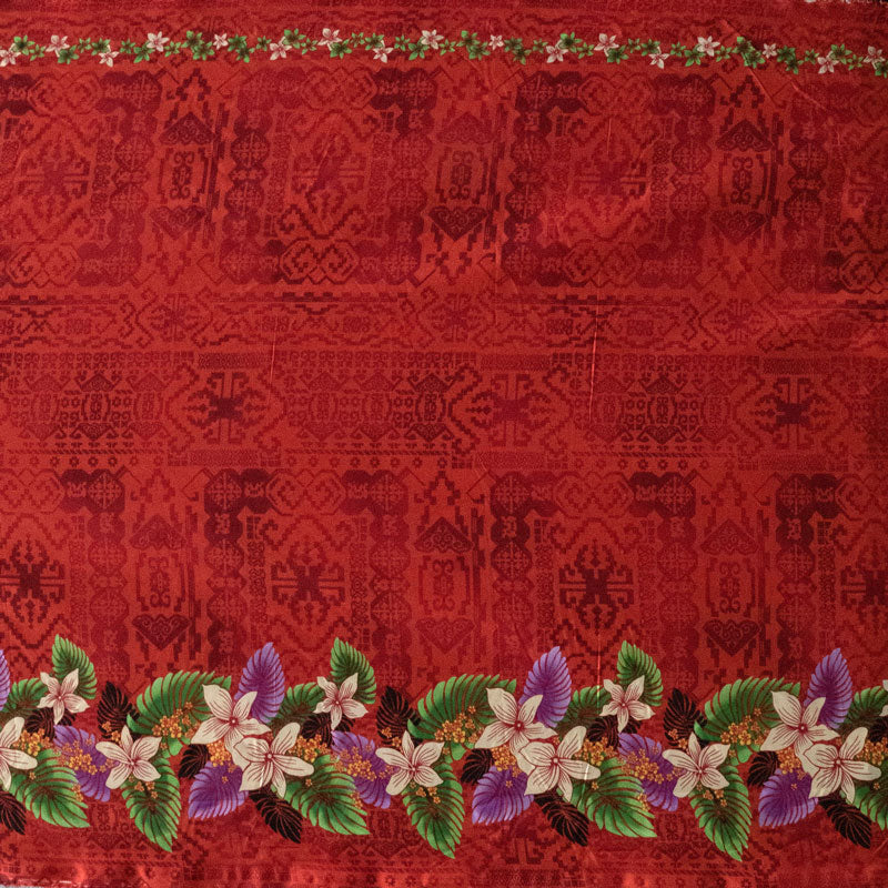 Tropical Flowers and Leaves Double Border Peachskin Fabric | Islands Fabric