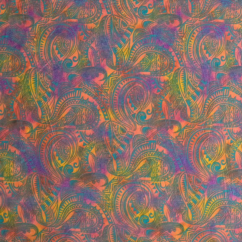 Traditional Polynesian Tattoo Design Watercolor Fabric | Polyester