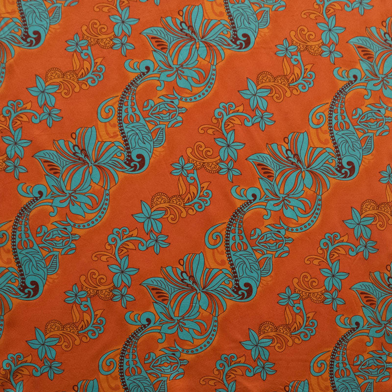 Diagonal Hibiscus Plumeria Sea Turtle Swirl Design Peachskin Fabric| Islands Fabric