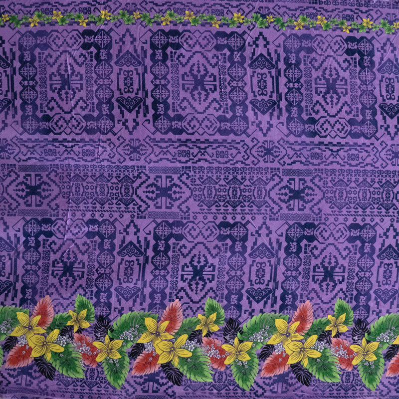 Tropical Flowers and Leaves Double Border Peachskin Fabric | Islands Fabric