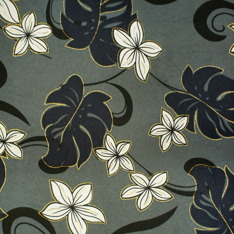 Plumeria Flower Monstera leaves Fabric | Polyester