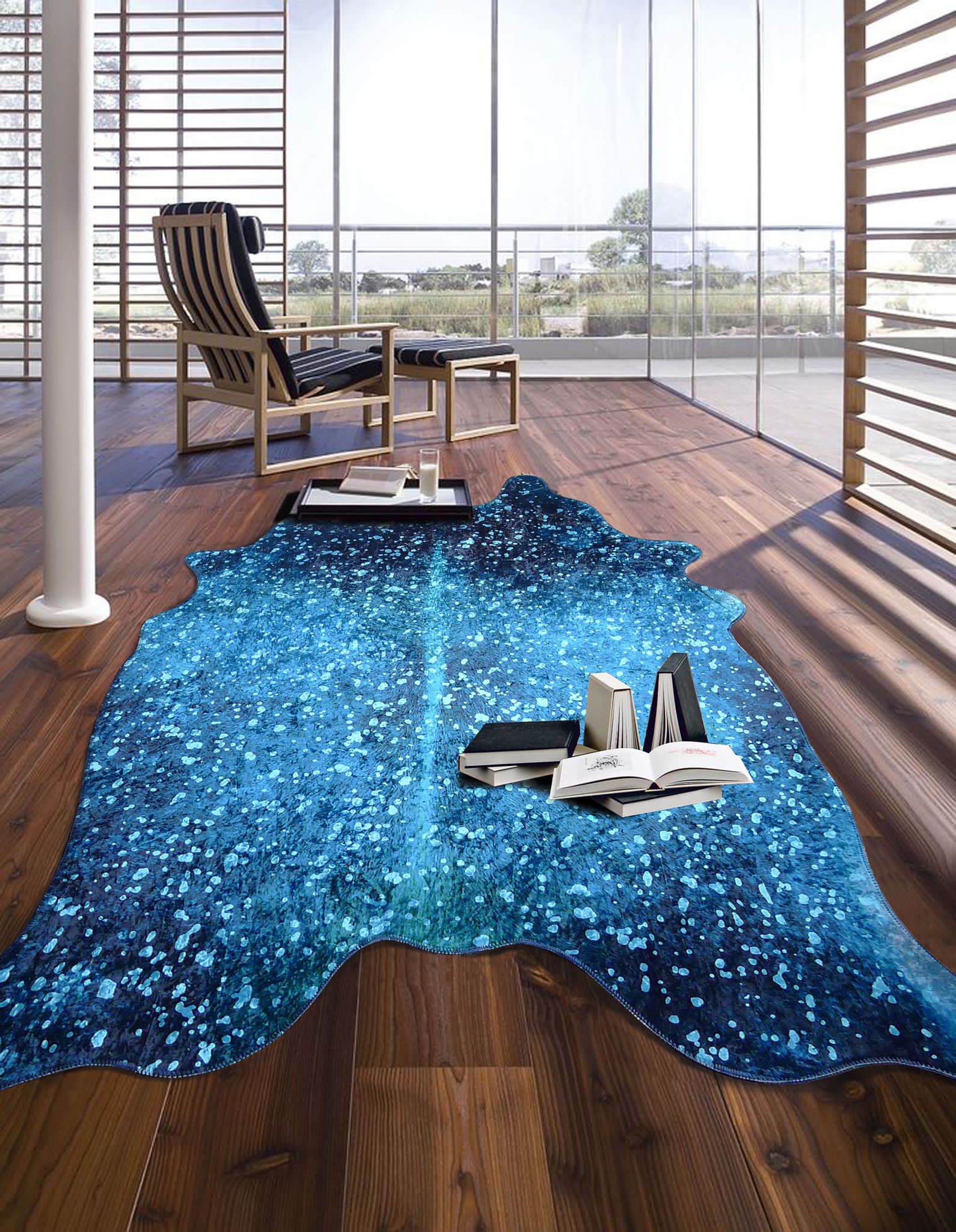 Vegan Metallic Shinny Glow Faux Hide/Cowhide Area Rug/Carpet