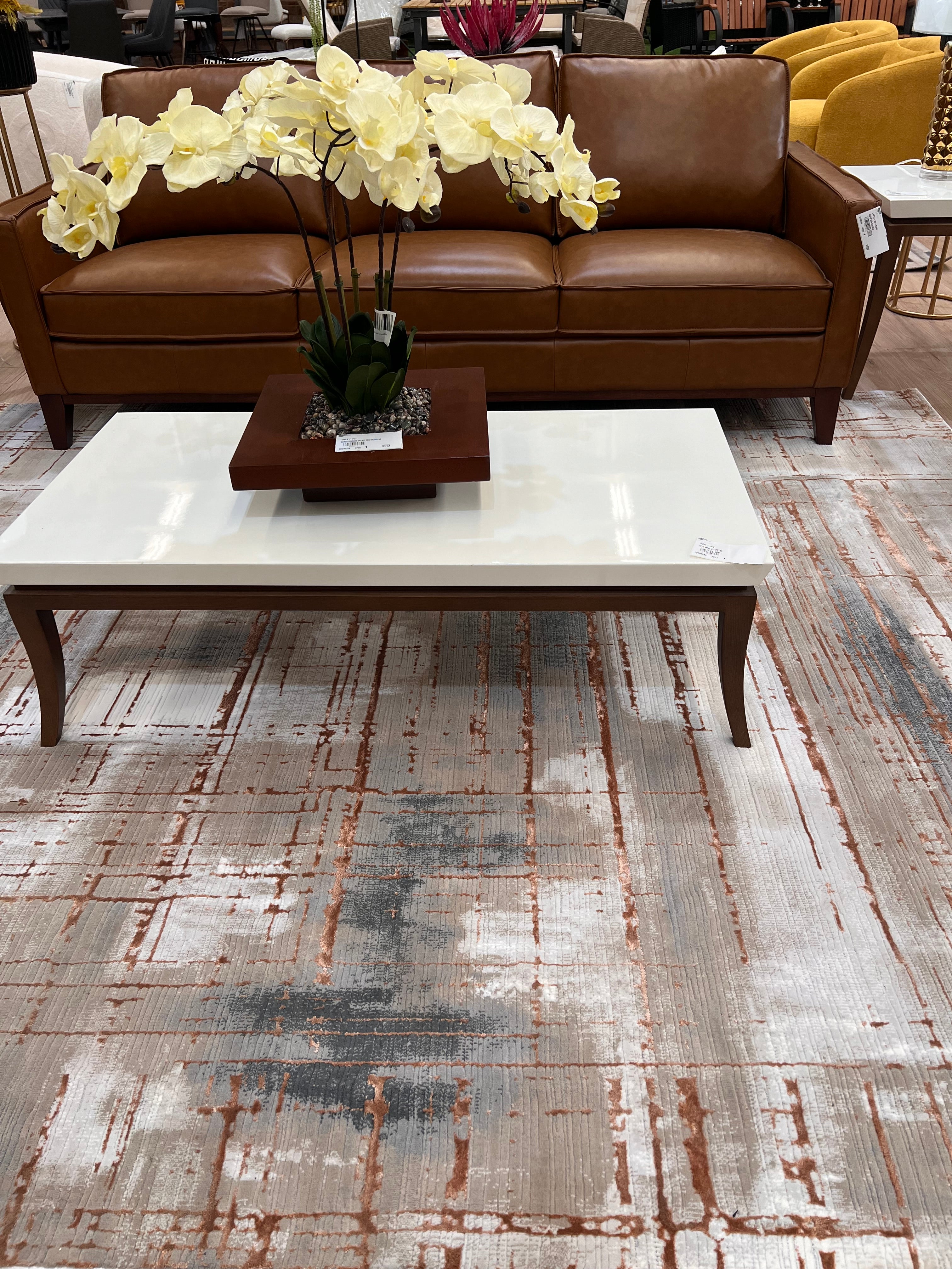 Crème Rug with Charcoal, Silver & Mocha Abstract with Bronze Tone-to-Tone Geometric High-Low Texture - METZ 4203.