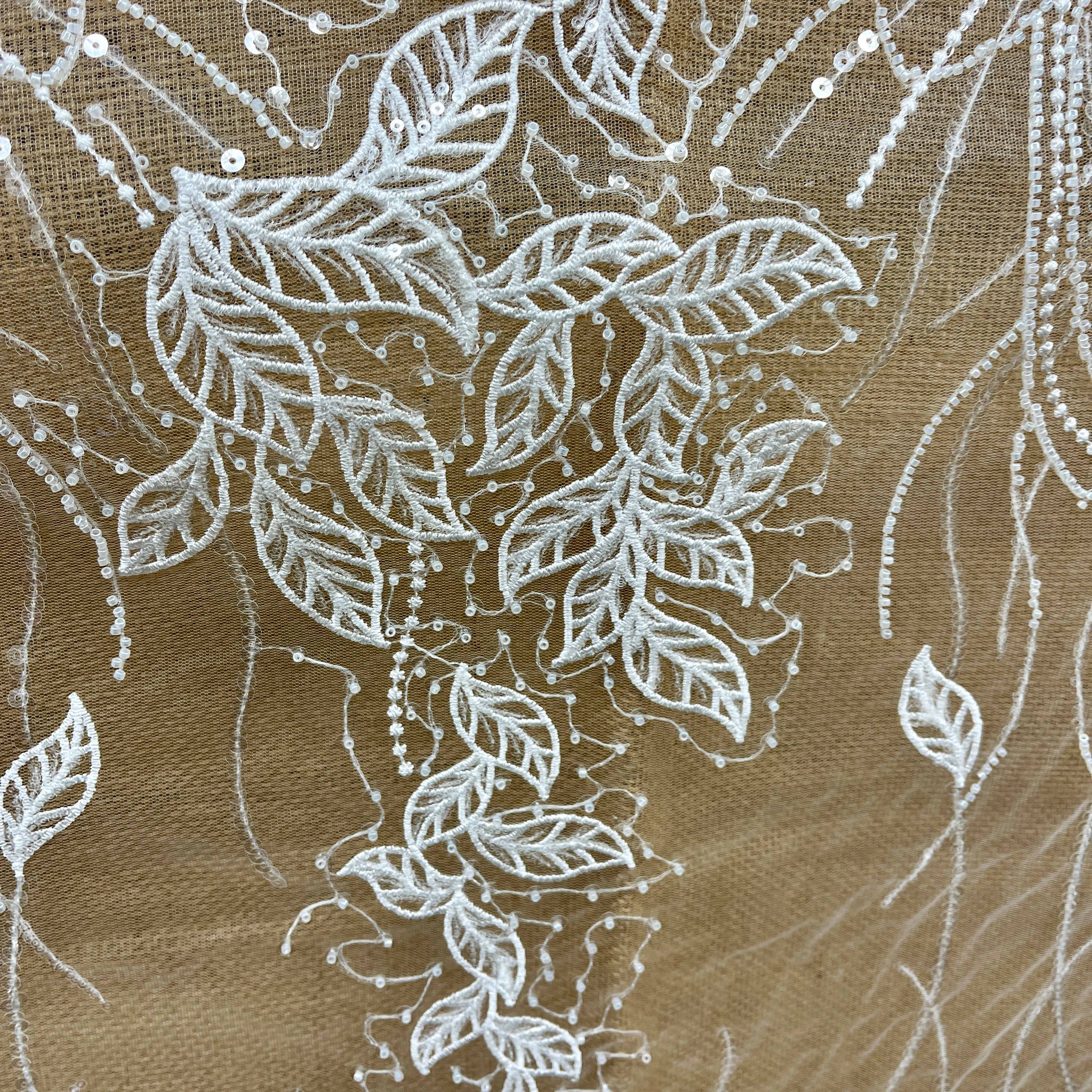 Beaded & Sequined Lace Fabric – Leaf & Vine Design | Lace USA - GD-2918