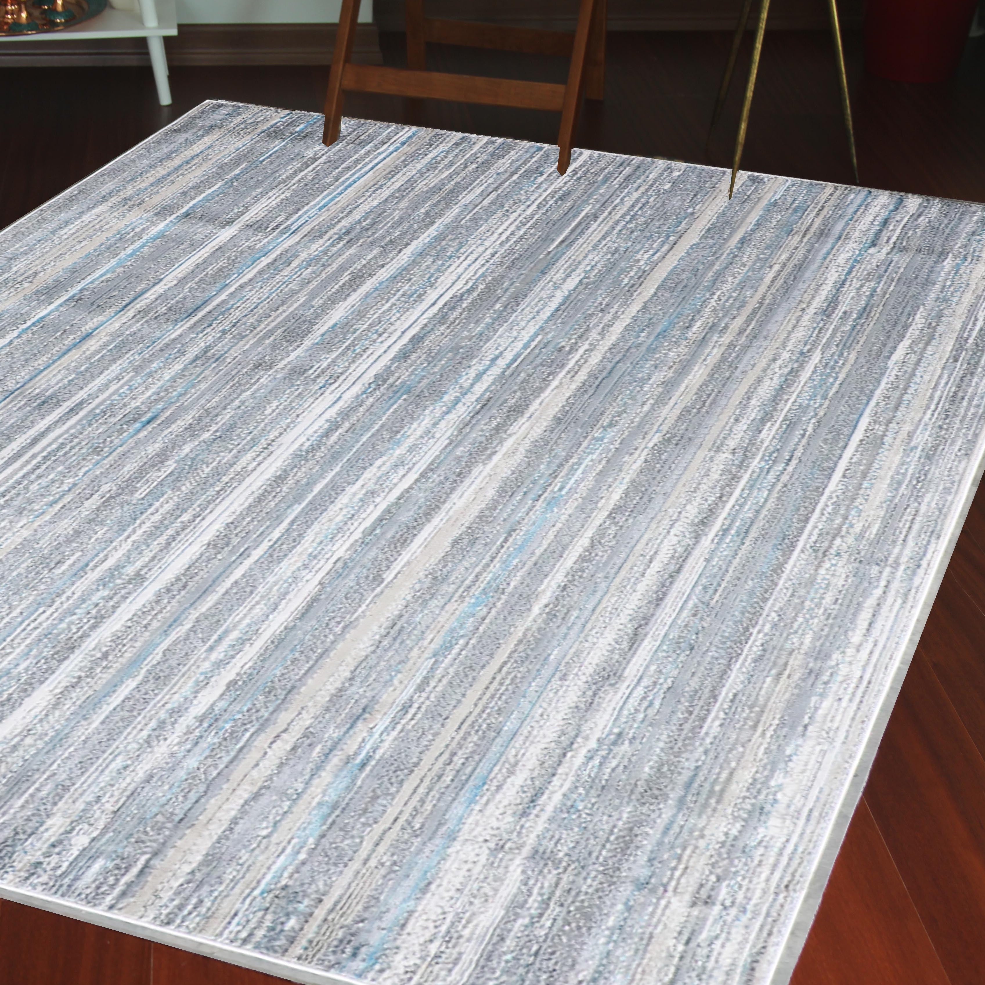 Shinny Shimmery Changing Lines Azure Blue Ultra Soft Cozy Area Rug/Carpet