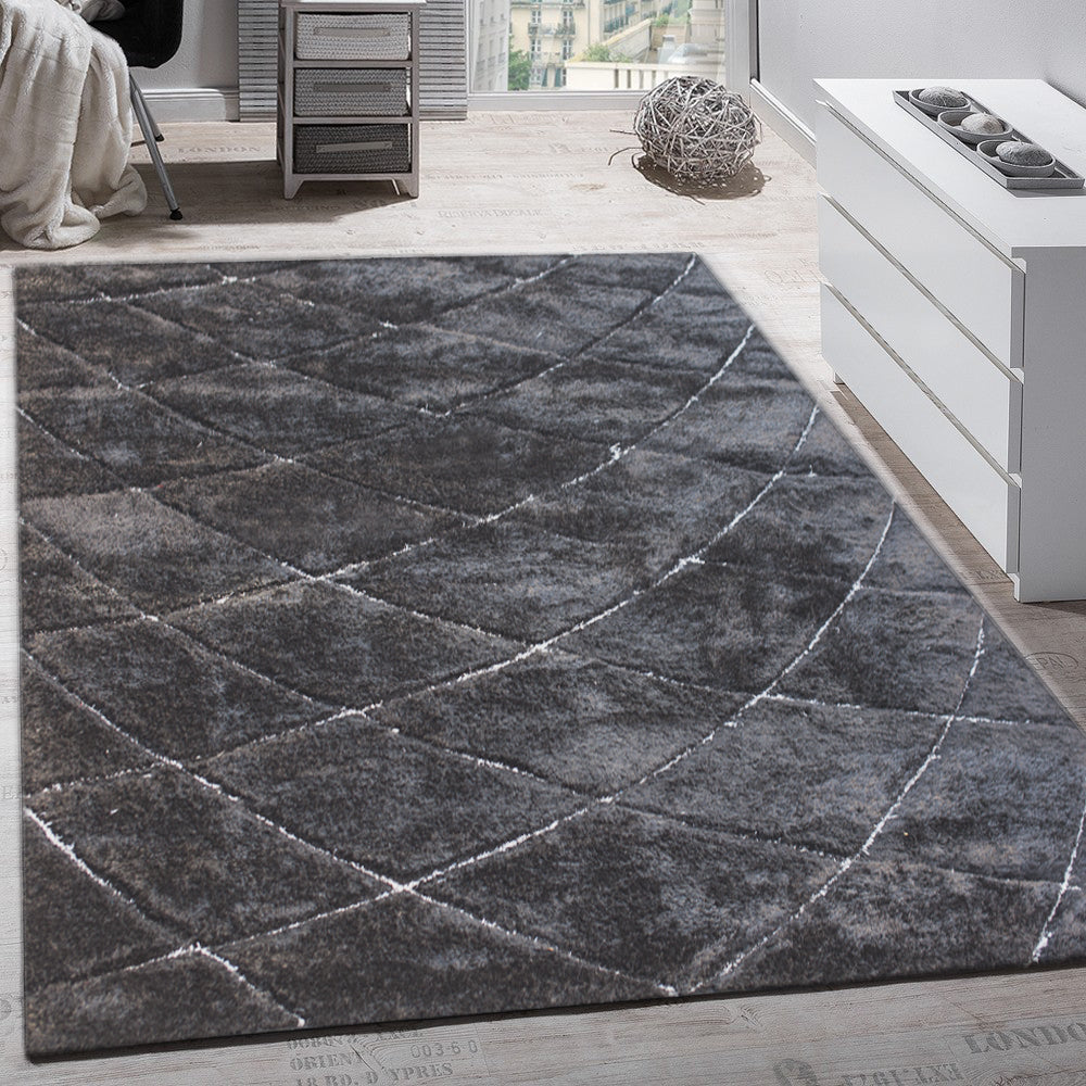 White/Black Modern Shag Area Rug/Carpet | Style# SR-722 - Crafted from 100% Polyester, Plush Fluffy Shine 3D Lines Design