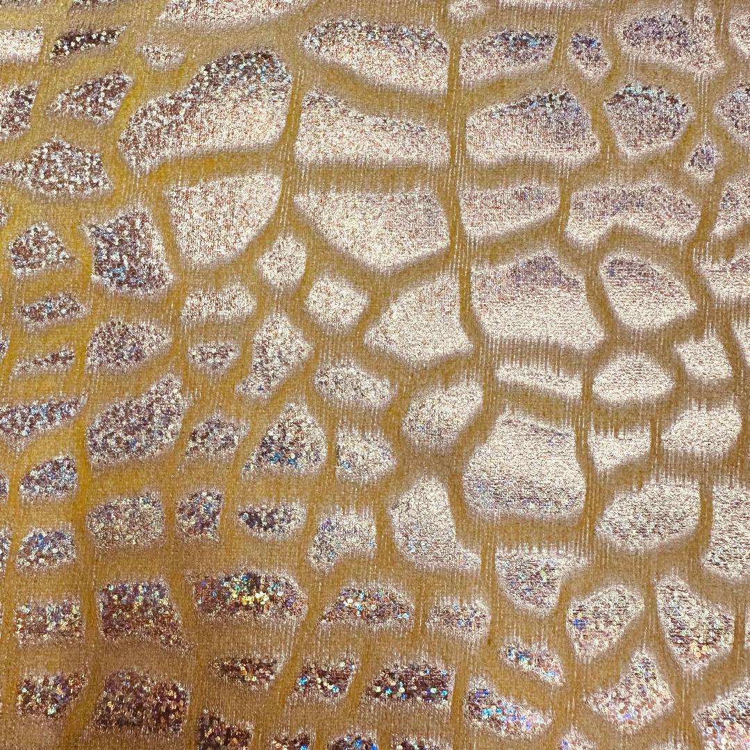 Giraffe Embossed Hologram Velvet Poly Stretch Fabric | Spandex palace