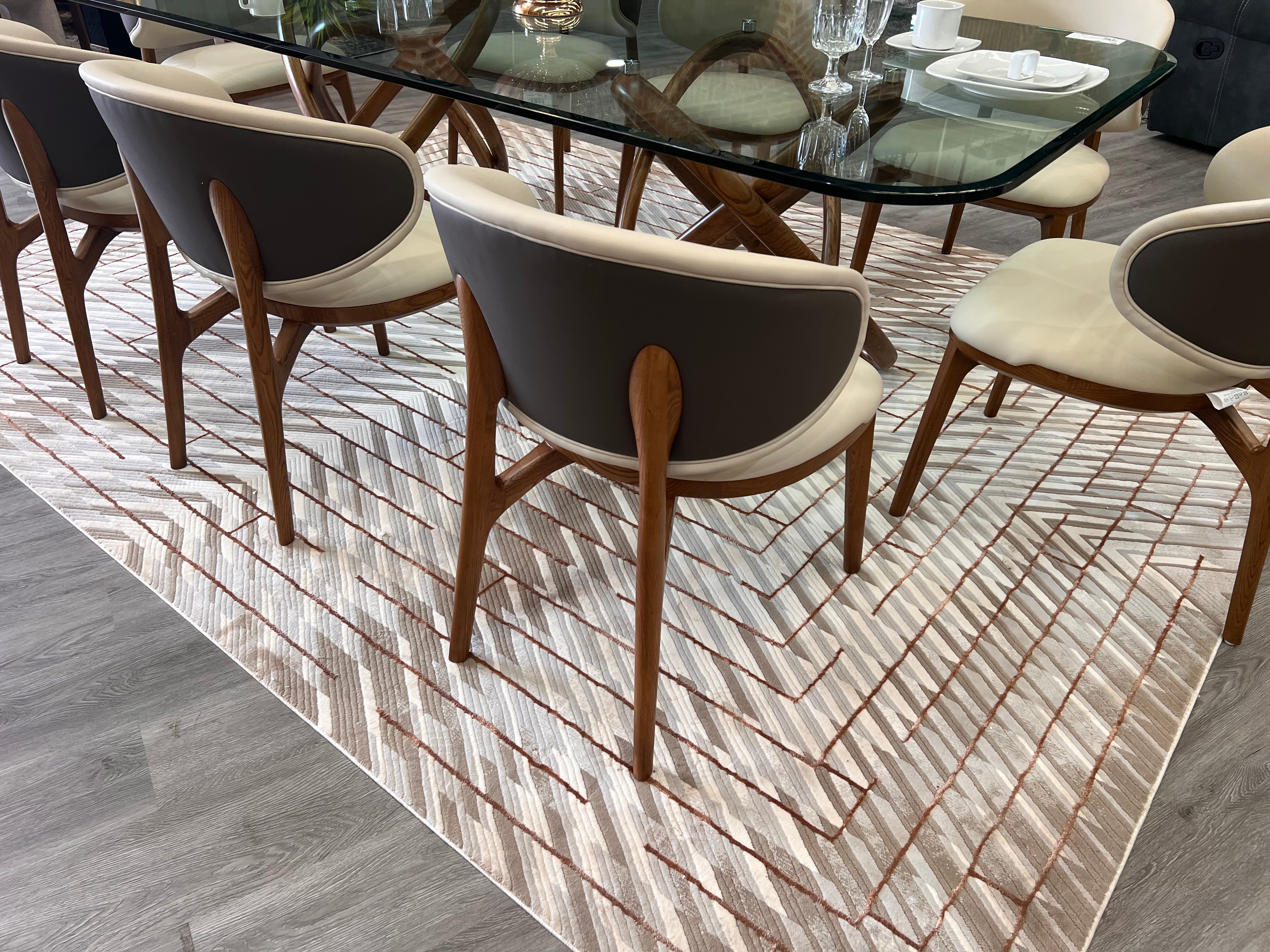 Crème Rug with Mocha & Taupe Abstract and Brick Tone-on-Tone Geometric High-Low Design - METZ 4208.