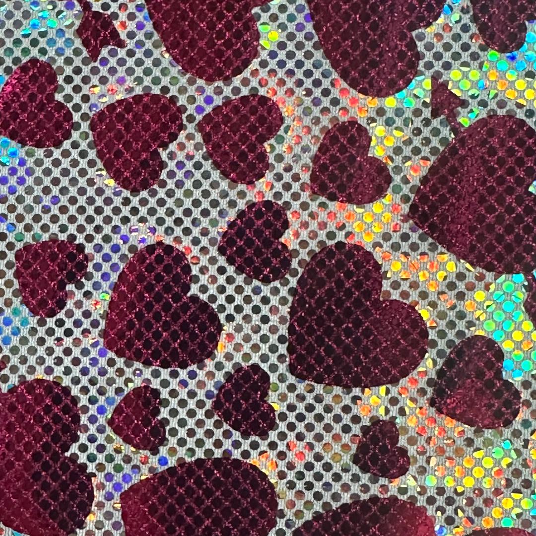 4-Way Iridescent Heart 2 Tone Foil Nylon Stretch Fabric|Spandex Palace