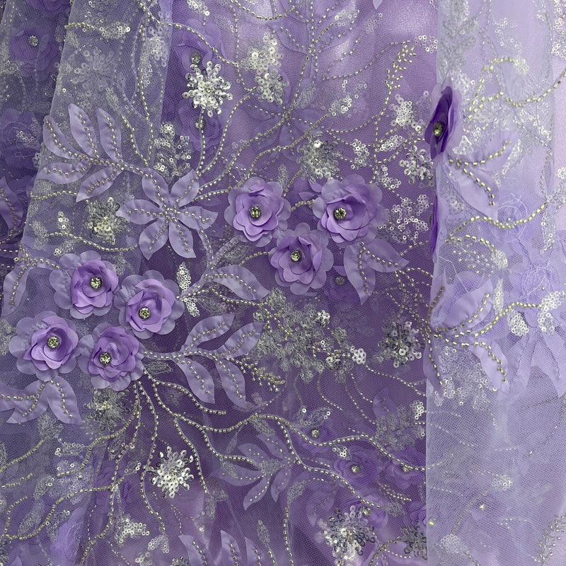 Beaded, Sequined 3D Floral Lace Fabric – Embroidered Mesh for Dresses & Gowns | Lace USA - GD-229