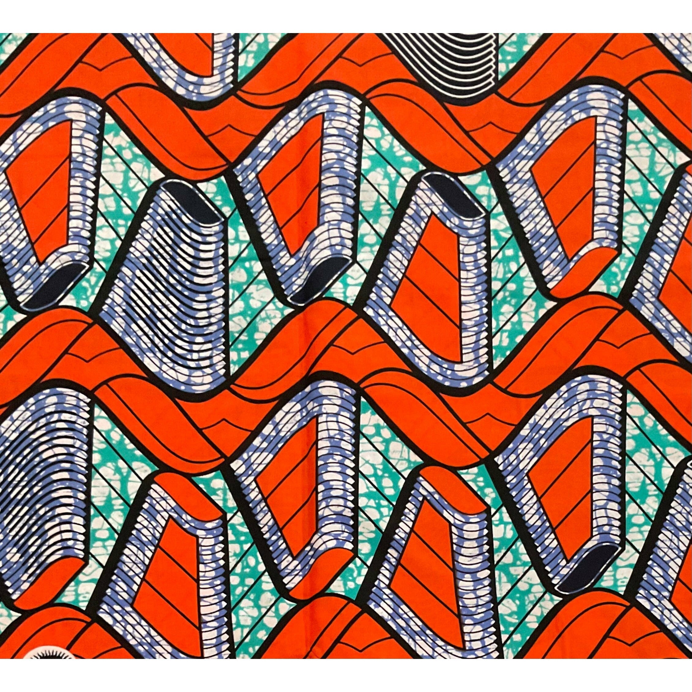 African Print Fabric/ Ankara - Orange, Turquoise, Blue 'Yasin' Design, YARD or WHOLESALE