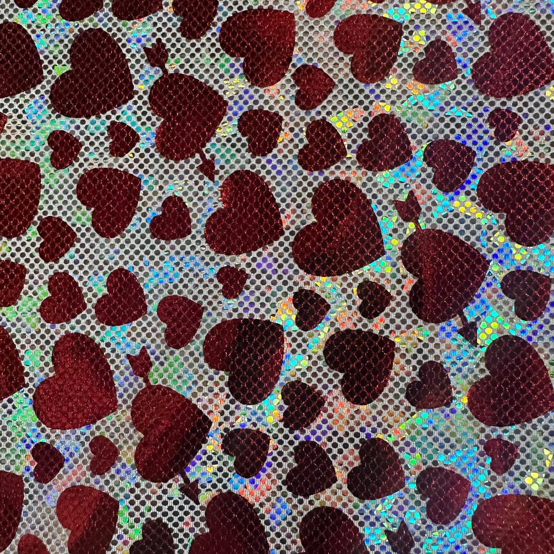 4-Way Iridescent Heart 2 Tone Foil Nylon Stretch Fabric|Spandex Palace